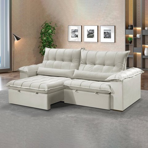 Sofá Retrátil e Reclinável 200 Cm Dubai Bege Off White