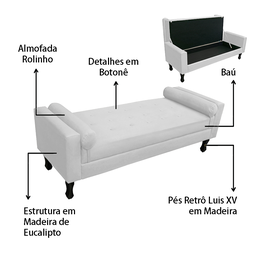 Recamier Baú Fênix para Cama King 195cm Suede Branco - Incasa Decor - 5