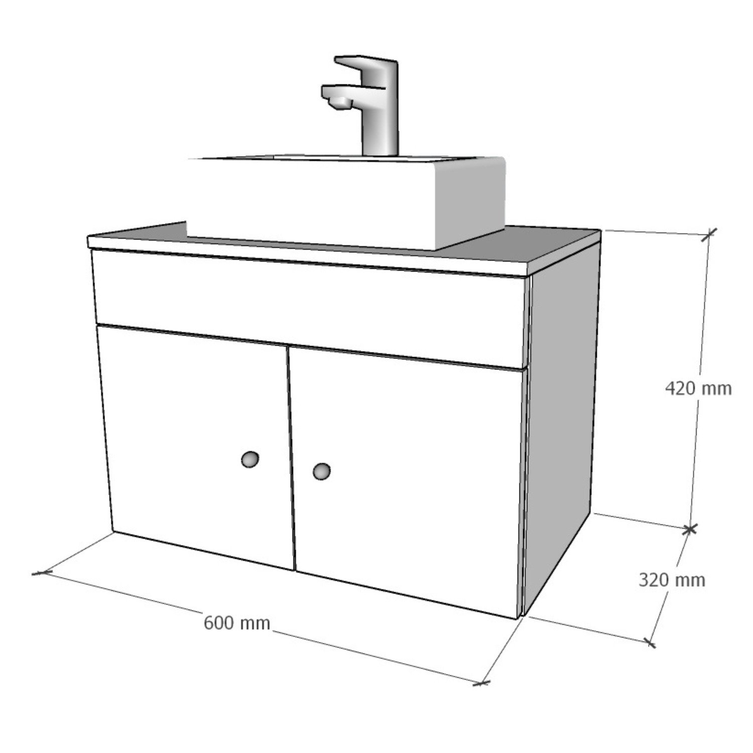 Gabinete Armário para Banheiro com Pia Cuba Quadrada Mármore 60cm Balcão Suspenso - 6