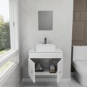 Ver imagem 2 de Gabinete Armário para Banheiro com Pia Cuba Quadrada Mármore 60cm Balcão Suspenso