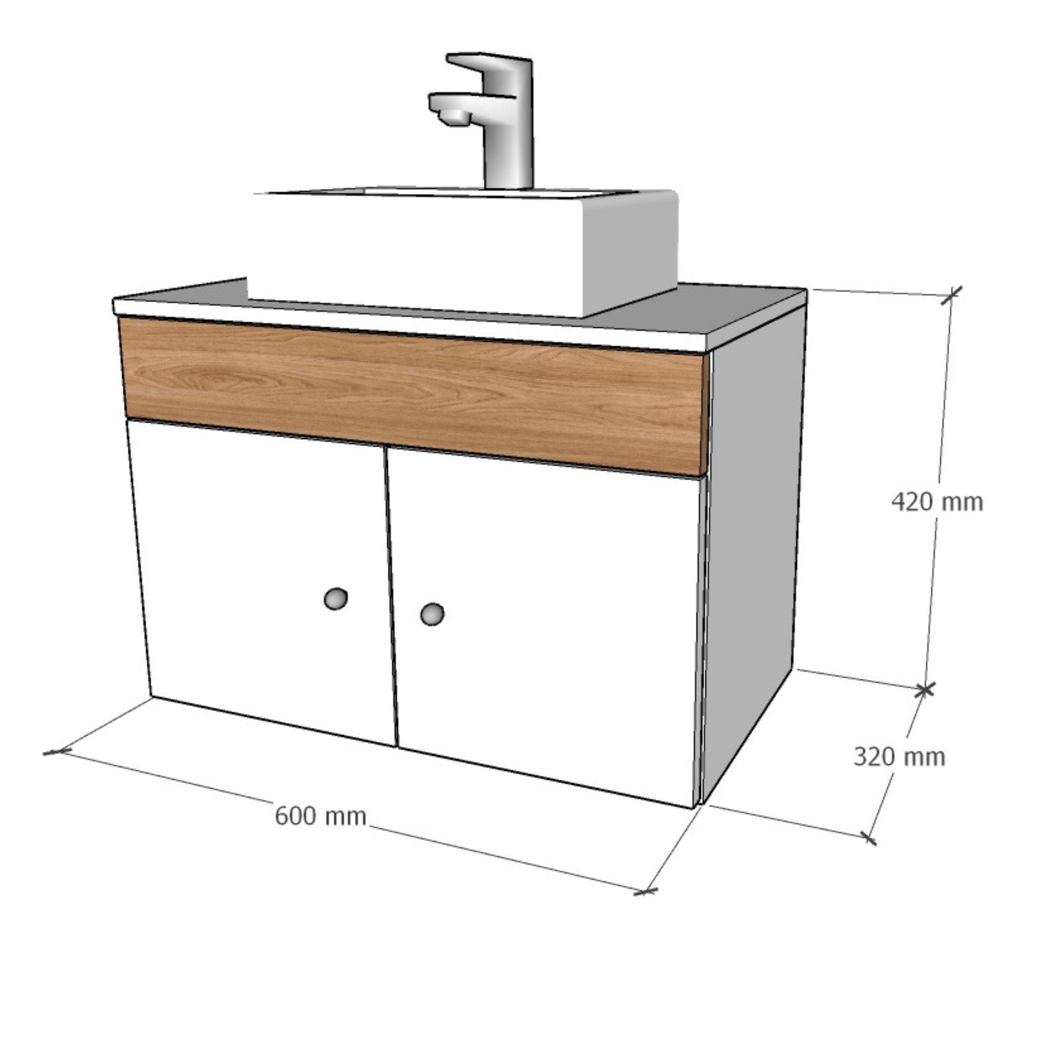 Gabinete Armário para Banheiro com Pia Cuba Quadrada Mármore 60cm Balcão Suspenso - 8