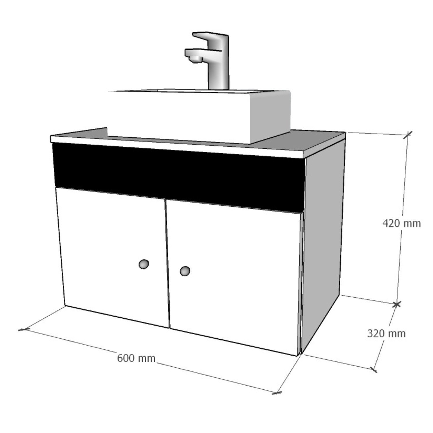 Gabinete Armário para Banheiro com Pia Cuba Quadrada Mármore 60cm Balcão Suspenso - 7