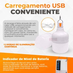 Luminária de Emergência Recarregável 38w Lampada Led de À Prova D'água Usb - 3
