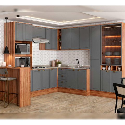 Cozinha Lançamento Mdf Estilo Americana Provençal Modulável Cor:titanio