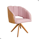 Ver imagem 1 de Cadeira Poltrona Sala Jantar Nicole Pés Giratórios Madeira Linho Rosê