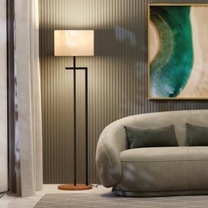 Luminária Abajur de Chão Indústrial Salone Preto com Cúpula Palha