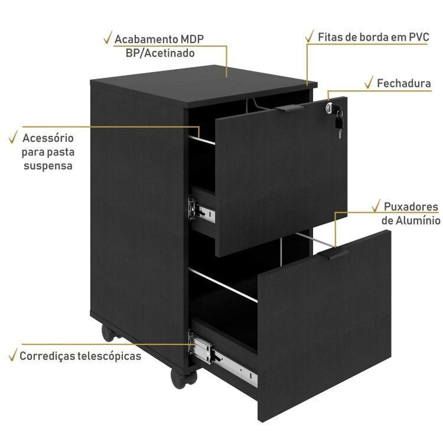 Kit 2 Gaveteiros Volante 2 Gavetas para Pastas Kugv42 Kuadra Espresso Móveis - 5