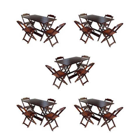 Kit 5 Conjuntos De Mesa Dobravel Com 4 Cadeiras De Madeira 120X70 Para Restaurante E Bar - Imbuia