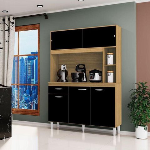 Cozinha Ambiente Kit Duda 120 Cm Damasco Preto – Poquema