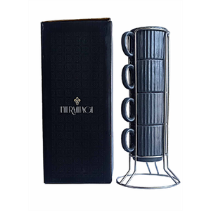 Jogo de 4 Xícaras para Café em Cerâmica com Suporte, 80ml , da L'hermitage