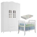 Ver imagem 1 de Berço Americano Lila e Guarda Roupa Infantil New Selena 4 Portas Branco Brilho com Colchão Gazin – C