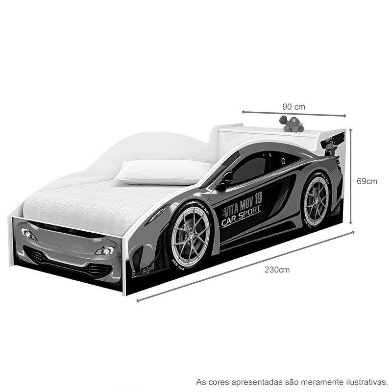 Cama Carro De Corrida 0,90 Branco com Colchão - Vitamov 0500110 - 2