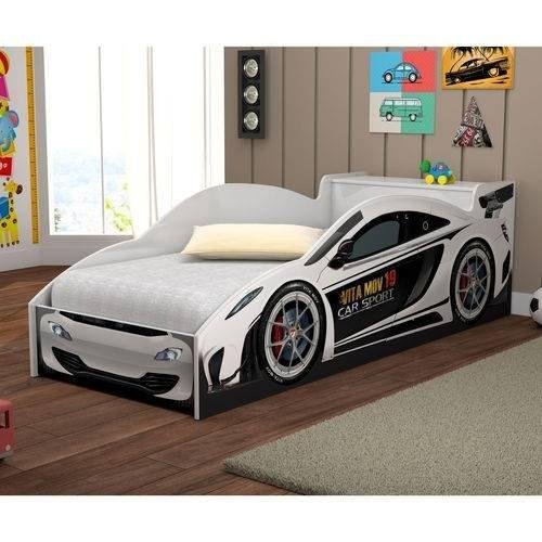 Cama Carro De Corrida 0,90 Branco com Colchão - Vitamov 0500110