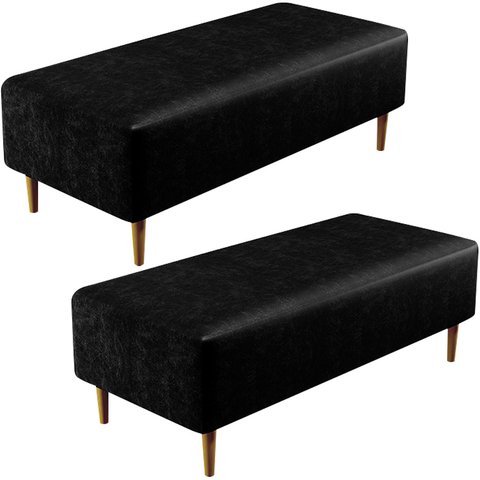Kit 02 Puffs Decorativo Sala de Estar Bali W01 Pés Palito 120x50 cm Couríssimo Preto - Lyam Decor