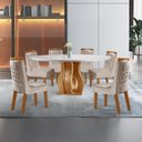 Ver imagem 1 de Conjunto Sala de Jantar Mesa com Tampo de Vidro 6 Cadeiras Atena Espresso Móveis Marrom/Castanho Cinamomo/Pena Bege/Off White