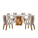 Ver imagem 2 de Conjunto Sala de Jantar Mesa com Tampo de Vidro 6 Cadeiras Atena Espresso Móveis Marrom/Castanho Cinamomo/Pena Bege/Off White