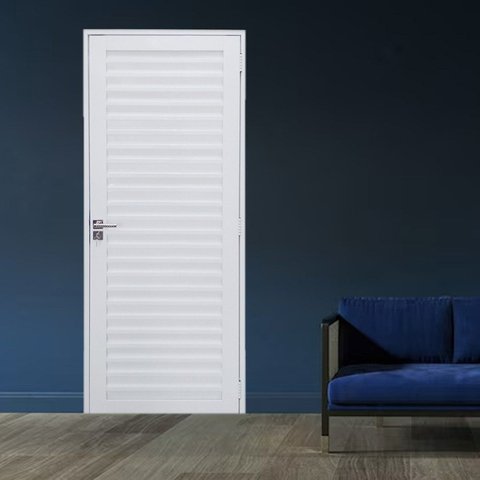 Porta Palheta de Alumínio 210 x80cm Linha 30 Abertura Direita Branco Esquadrias Bergamo