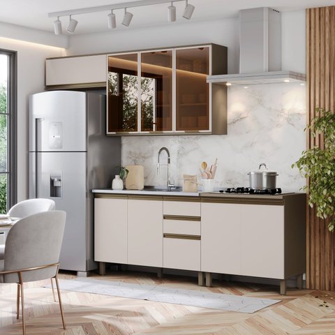 Cozinha Compacta 4 Peças 100% Mdf com Aéreo para Geladeira