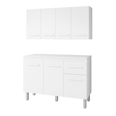 Armário Aéreo 4 Portas e Balcão 3 Portas 120 Cm Vitoriana Branco