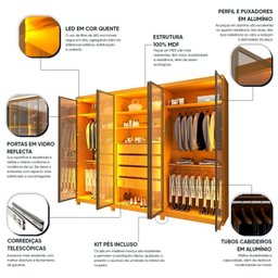 Guarda-roupas Casal 6 Portas com 6 Portas Reflecta com Pés e Led Absolut New Reflecta 100% MDF - 6