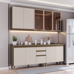 Cozinha Compacta 4 Peças com Aéreo de Vidro Reflecta 100% Mdf