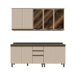 Cozinha Compacta 4 Peças com Aéreo de Vidro Reflecta 100% Mdf - 4