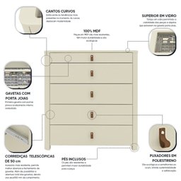 Ilha 5 Gavetas com Pés Innova Funcionalidade e Elegância 100% MDF - 5
