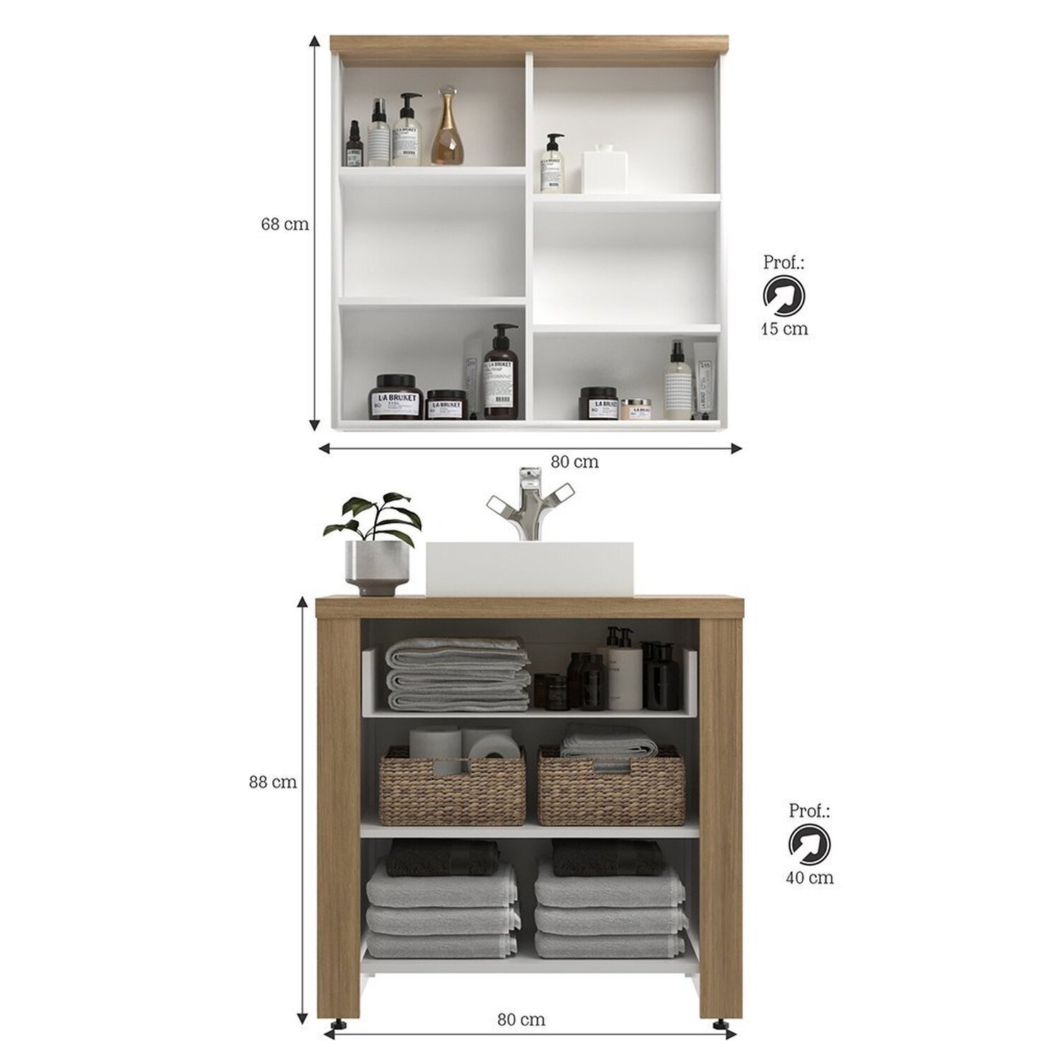 Gabinete para Banheiro 80cm com Cuba e Armário Ref 865 - 3