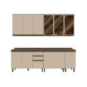 Ver imagem 4 de Cozinha Compacta Modulada 5 Peças com Aéreo de Vidro Reflecta 100% MDF Bege/Duna/Cristal