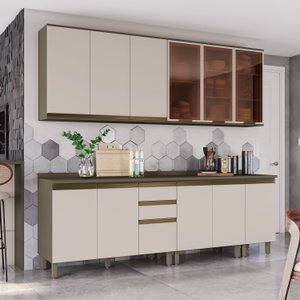 Cozinha Compacta 5 Peças com Aéreo de Vidro Reflecta 100% Mdf