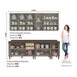 Cozinha Compacta 5 Peças com Aéreo de Vidro Reflecta 100% Mdf - 2