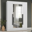 Ver imagem 1 de Guarda-Roupa Solteiro 4 Portas Batentes com Espelho Branco/Branco/Preto Saturno Madesa