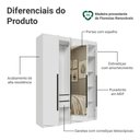 Ver imagem 4 de Guarda-Roupa Solteiro 4 Portas Batentes com Espelho Branco/Branco/Preto Saturno Madesa