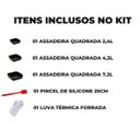 Ver imagem 2 de Jogo de Assadeiras Forma Quadrada 03 Peças Antiaderentes + Luva Térmica + Pincel de Silicone Vermelh