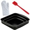 Jogo de Assadeiras Forma Quadrada 03 Peças Antiaderentes + Luva Térmica + Pincel de Silicone Vermelh - 1
