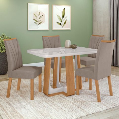 Conjunto Sala de Jantar Mesa Easy Pop 120x80cm Tampo Mdf 40mm com 4 Cadeiras Confort Suede Animale