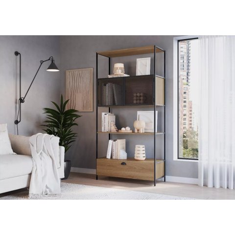 Estante Multiuso York Estilo Industrial 90cm 02 Portas 27913 Artesano - Hanover/preto