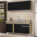 Ver imagem 2 de Armário Aéreo Argélia e Balcão Gabinete com Pia Inox 150cm Dakota Castanho/Preto - Lumil