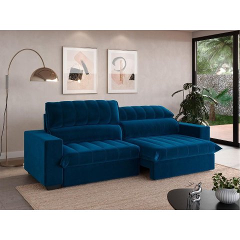 Sofá com Molas Ensacadas Retrátil e Reclinável Strike 2,40m Veludocristal com Carregador Usb -