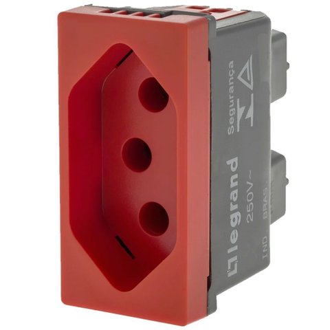 Tomada 2p+t de 10 Ampères 250 Volts Automática 1m Vermelha - 615039vm - Pial Plus Pial Plus+