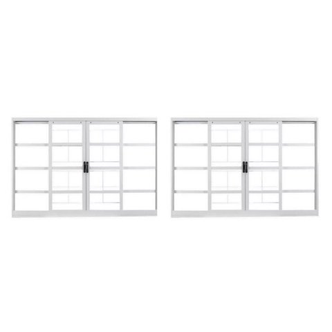Kit com 2 Janelas de Aço de Correr 100x120cm 4 Folhas com Grade e Vidro Branca MGM