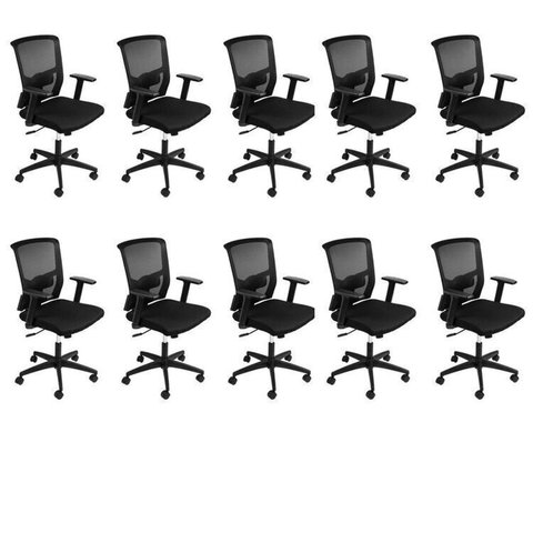 Kit 10 Cadeiras Escritório Diretor Ergonômico Nr17 Tela Mesh Tóquio 3329