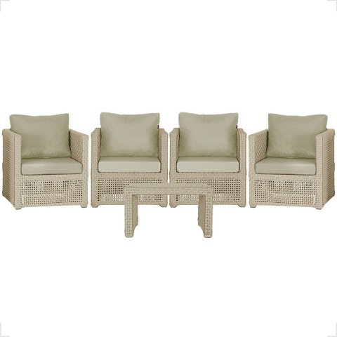 Mesa Centro e 4 Poltronas Madri Corda Náutica Estofado 7 Trama Original