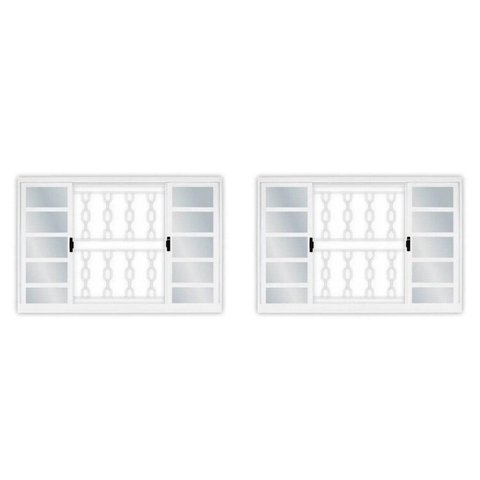 Kit com 2 Janelas de Aço de Correr 100x150cm 4 Folhas com Grade Minas Sul Mgm