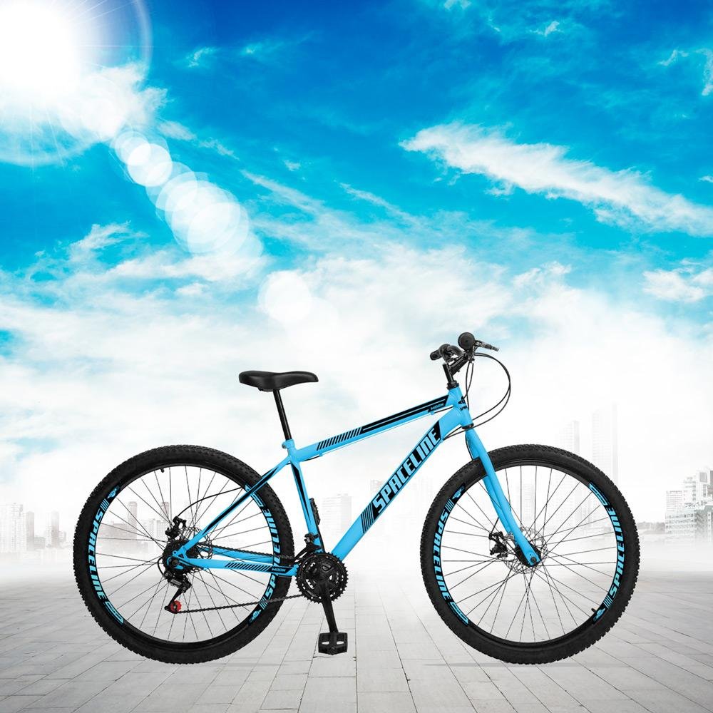 Bicicleta Moon Aro 29 Quadro Aço Garfo Rígido 21 Marchas Freio a Disco Mecânico - Spaceline - Azul - - 2