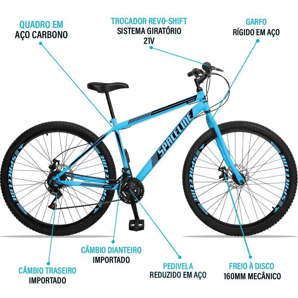 Bicicleta Moon Aro 29 Quadro Aço Garfo Rígido 21 Marchas Freio a Disco Mecânico - Spaceline - Azul - - 4