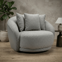 Ver imagem 2 de Poltrona Giratória Veneza 122cm Tecido Bouclé Premium e Corino Design Curvo Moderno Sala Estar Quart