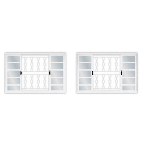 Kit Com 2 Janelas De Aço De Correr 100x100cm 4 Folhas Com Grade Branco MGM