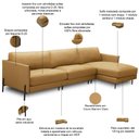 Ver imagem 3 de Sofá 4 Lugares com Chaise Direito Sala Living 300cm Amábile L06 Couro Marrom Claro - Lyam Decor