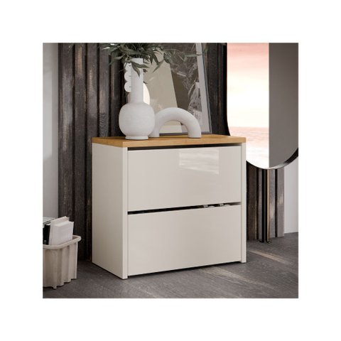 Sapateira Mel com 2 Portas Basculantes para Quarto ou Hall de Entrada - Off White com Freijó